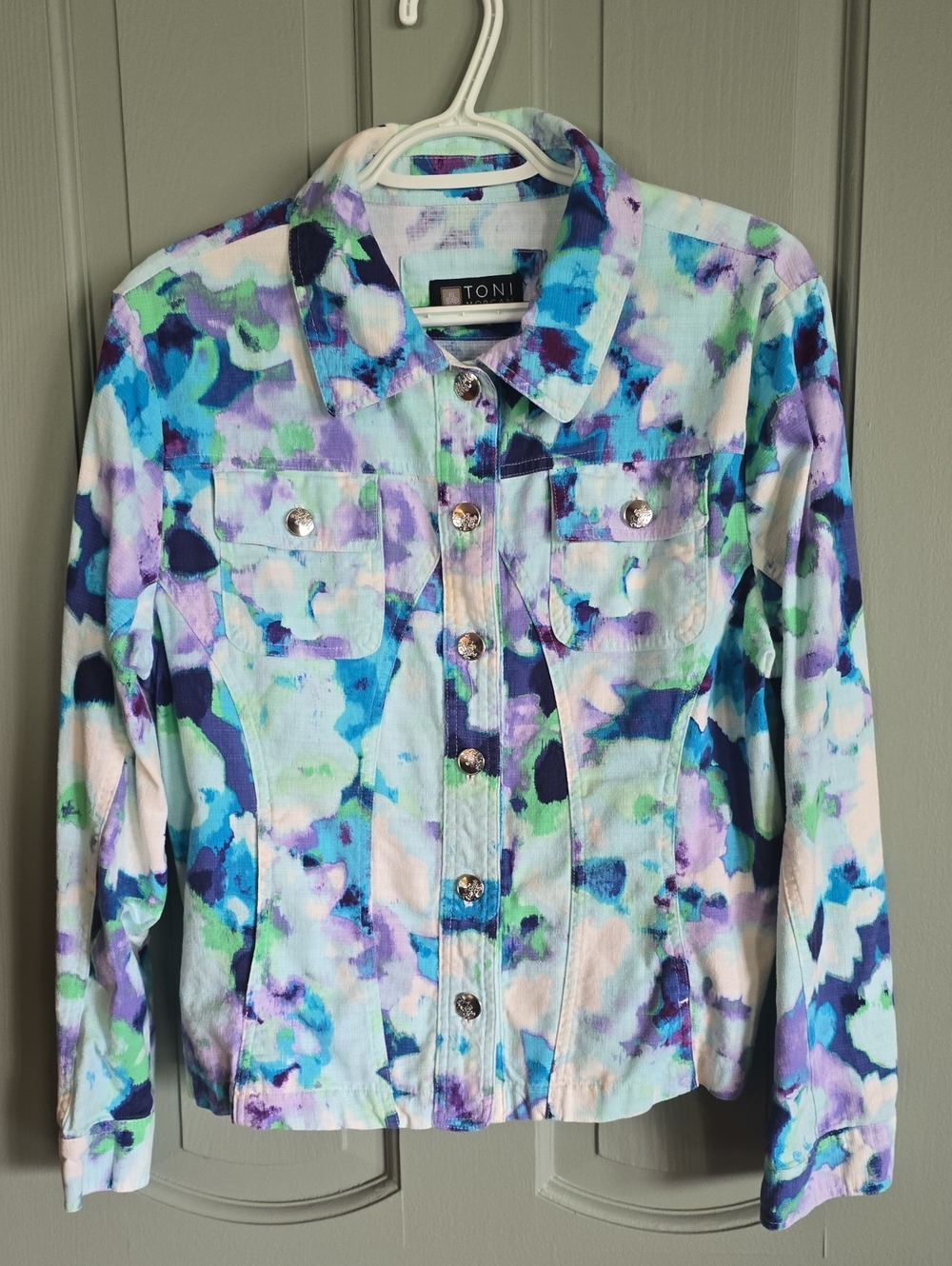 TONI MORGAN Multicolor Floral Print  Jacket - Pastel Blues & Purples